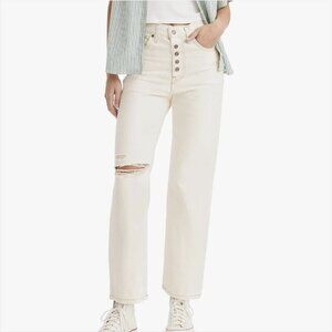 Levi's Ribcage Straight Ankle Women's Jeans Destructed Off White Size 30 NWT